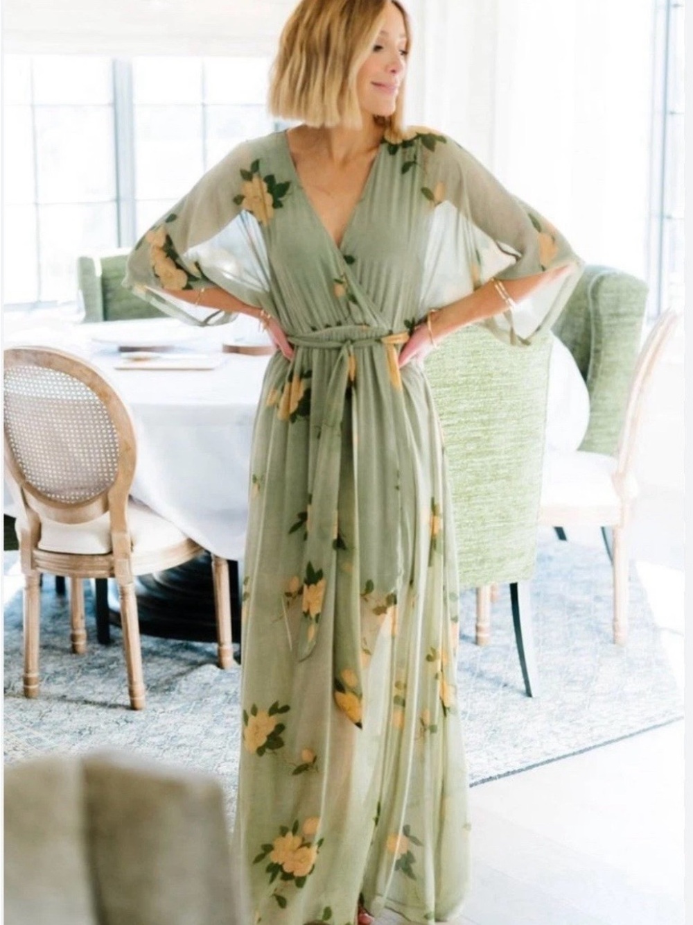Baltic Born Kia Floral Maxi Dress Boho Cottagecore Sage Size S Modest Feminine